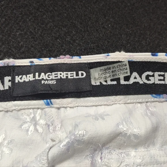 Karl Lagerfeld Women's White Blue Floral Jacquard Print Pants Slacks Size 10 - Picture 10 of 12